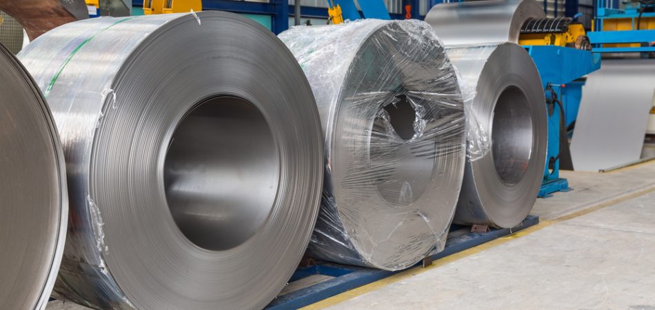 Cold,rolled,steel,coils,in,storage,area,ready,to,feed