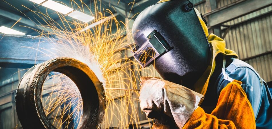 Industrial,welder,welding,fabricated,construction,in,factory,,welding,process,by