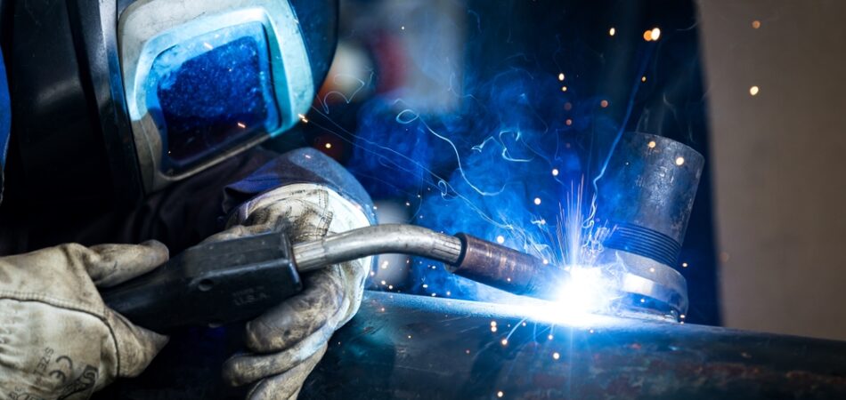 Welding,,fabrication,,manufacturing,industry,worker,wearing,personal,protective,equipment